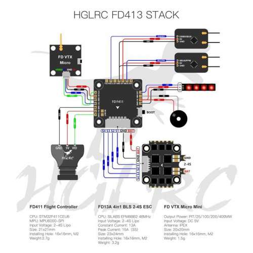 Stack HGLRC FD413 FC F4+ ESC 13A micro 16x16 2-4S